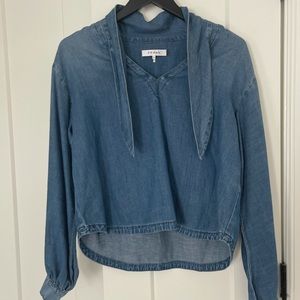 Frame Neck Tie Denim Blouse